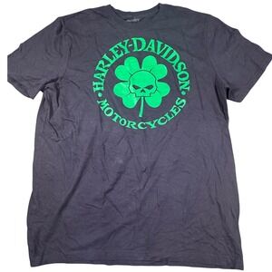 Harley Davidson Motorcycles T-Shirt XL Black Green Skull Shamrock Graphic VTG‎